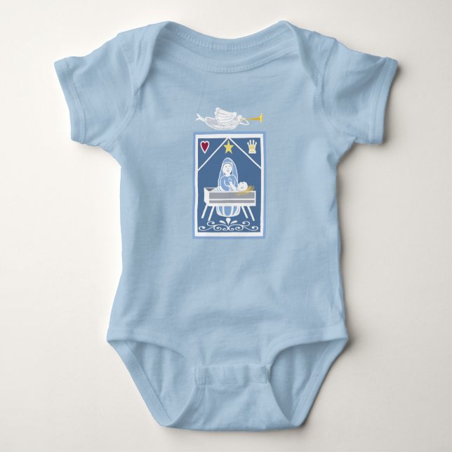 Mary Jesus and Christmas angel  Nativity Baby Bodysuit (Front)