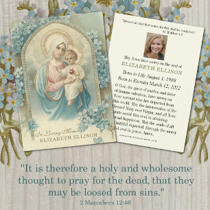 Mary Jesus Catholic Floral Funeral Prayer Card