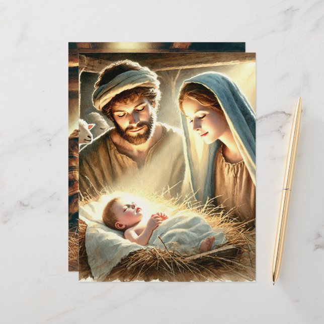 Mary Joseph & Baby Jesus Nativity Scrapbook Paper (Front/Back In Situ)