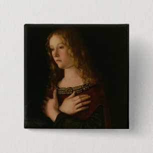 Mary Magdalene, detail from the Virgin and Child w 15 Cm Square Badge
