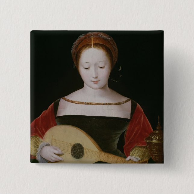 Mary Magdalene Playing a Lute 15 Cm Square Badge (Front)