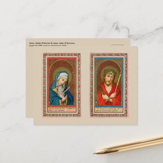 Mary, Mater Dolorosa & Jesus, Ecce Homo Postcard (Front/Back In Situ)