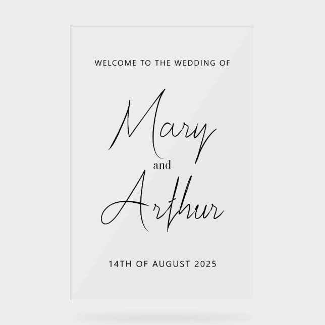 Mary Minimalist Wedding Acrylic Welcome Sign (Front)