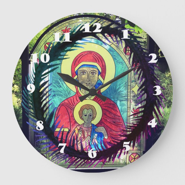 Mary Mother, Baby Jesus Orthodox Icon Wall Clock (Front)
