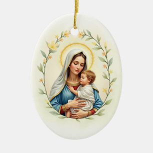 Mary Mother of God Peace and Blessings Scripture Ceramic Tree Decoration