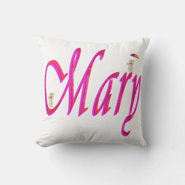 Mary, Name, Logo, White Throw Cushion. Cushion (Front)