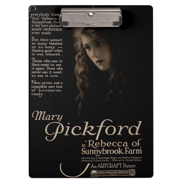 Mary Pickford 1920 silent movie exhibitor ad Clipboard (Front)