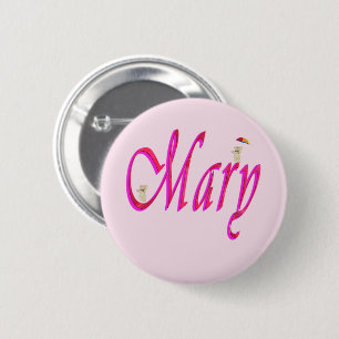 "Mary" Pink Girls Name With Teddies, 6 Cm Round Badge