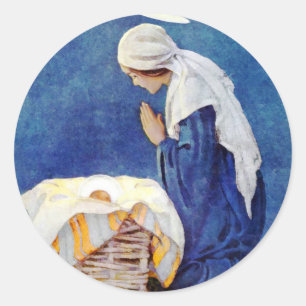 Mary Praying And Baby Jesus Classic Round Sticker