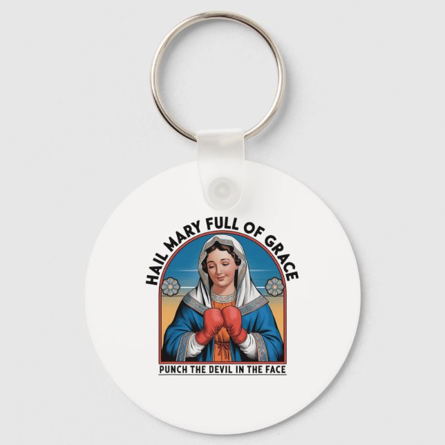 Mary Religious Boxing Tee Funny Christian Punch Th Key Ring (Front)