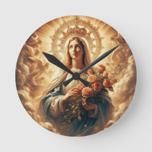 Mary Virgin Jesus  Round Clock
