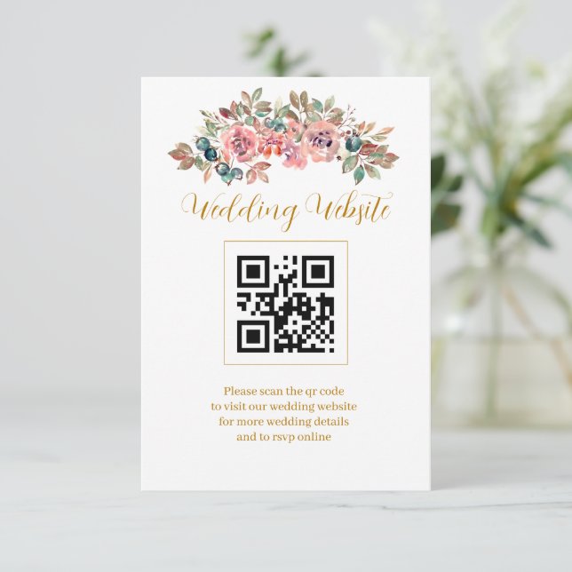 MARY Watercolor Rose Emerald Green QR Code Enclosure Card (Standing Front)