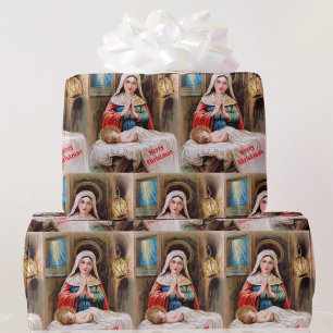 Mary with Baby Jesus Vintage Card Reproduction Wrapping Paper