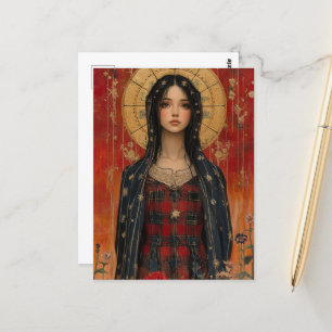 Mary With Red and Gold Background Postcard