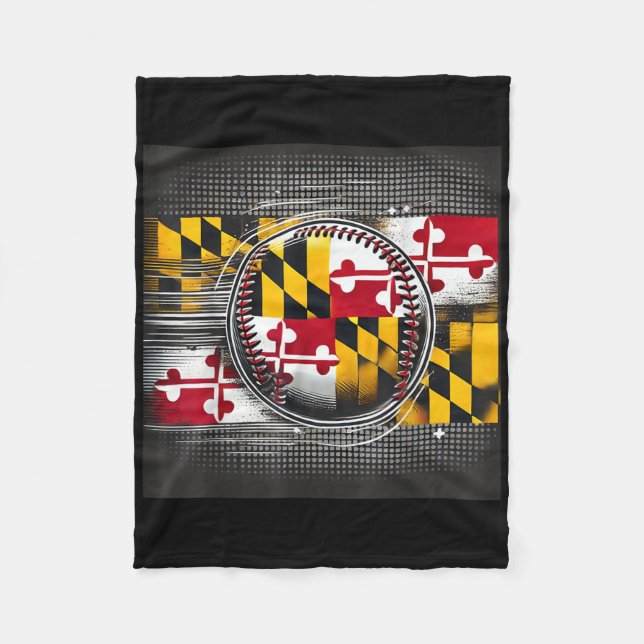 Maryland Baseball Player Design With State Flag Ar Fleece Blanket (Front)