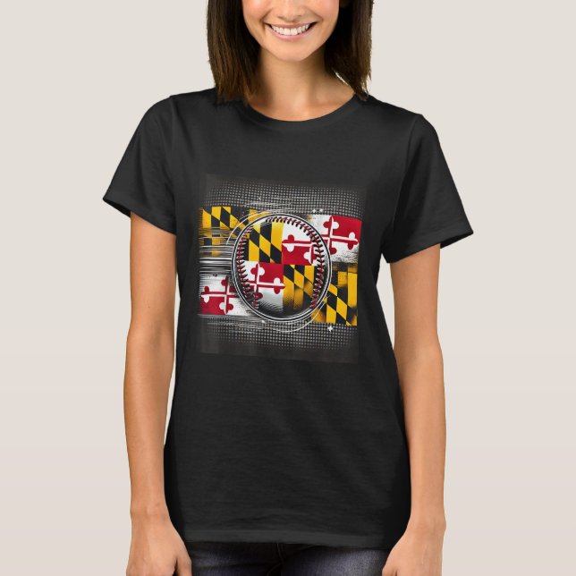 Maryland Baseball Player Design With State Flag Ar T-Shirt (Front)
