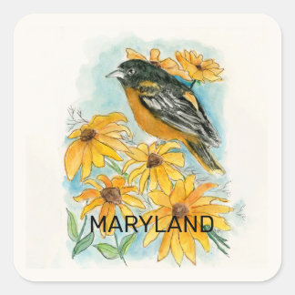 Maryland bird and flower square sticker