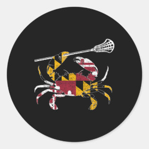 Maryland Blue Crab Lacrosse Lover Tee Flag Of Mary Classic Round Sticker