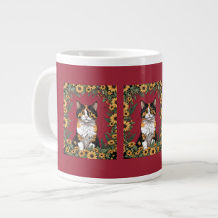 Maryland Calico Cat And Black Eyed Susan Flowers 3 Large Coffee Mug