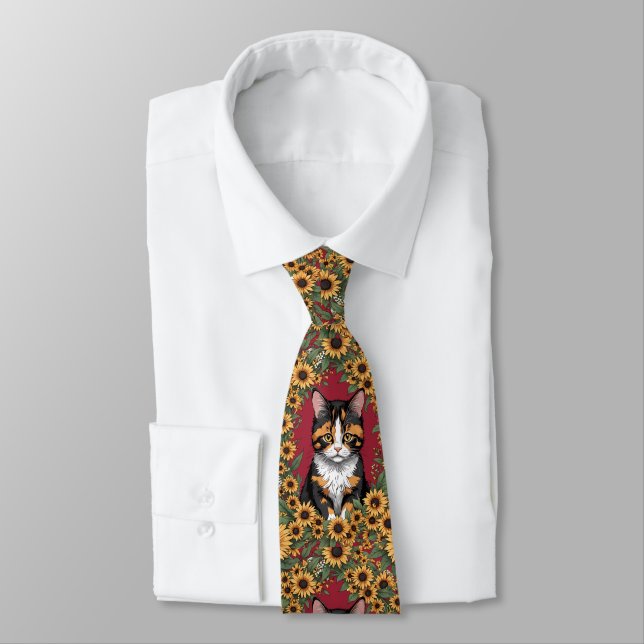 Maryland Calico Cat And Black Eyed Susan Flowers Tie (Tied)