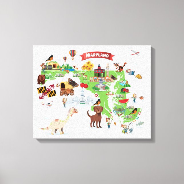 Maryland Cartoon Map Canvas Print (Front)