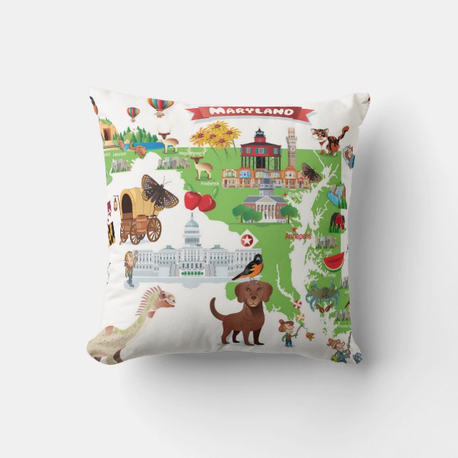 Maryland Cartoon Map Cushion (Front)