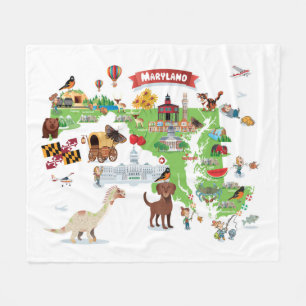 Maryland Cartoon Map Fleece Blanket
