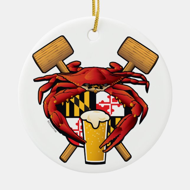 Maryland Crab Feast Crest Ceramic Tree Decoration (Front)