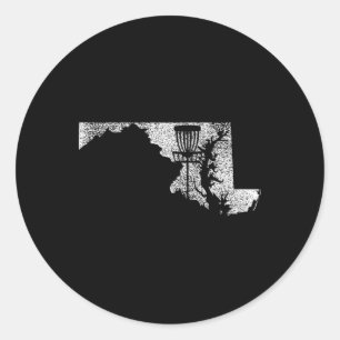 Maryland Disc Golf State With Basket Distressed Gr Classic Round Sticker