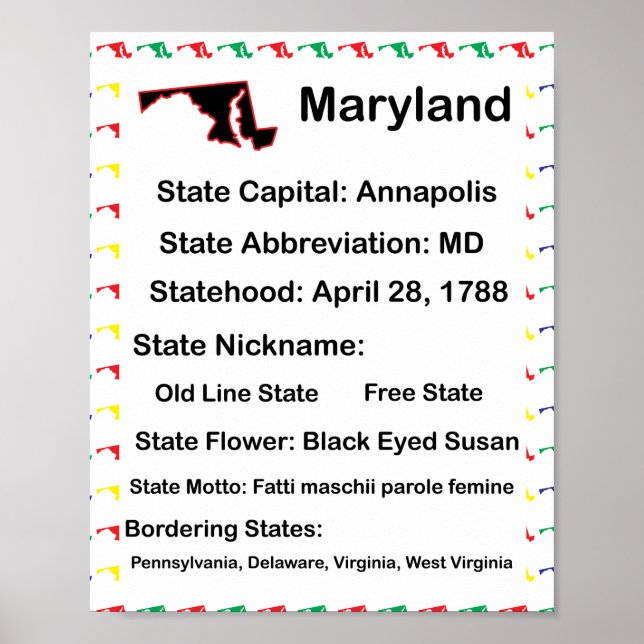 Maryland Educational State Colourful Classroom Poster (Front)