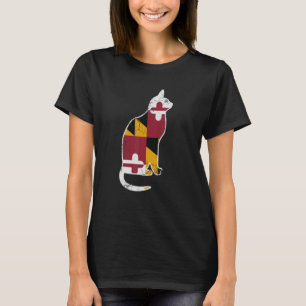 Maryland Flag Calico Cat Vintage Distressed Fade T-Shirt