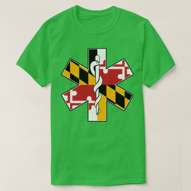 Maryland Flag EMS Emergency Medical Services for E T-Shirt (Design Front)