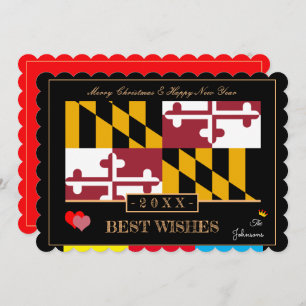 Maryland Flag & Happy New Year /Best Wishes USA Holiday Card