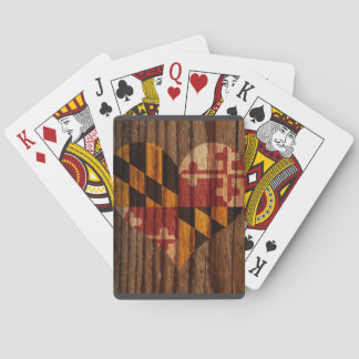 Maryland Flag Heart on Wood theme Playing Cards