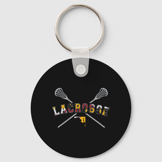 Maryland Flag Lacrosse Boys  Mens College LAX Stic Key Ring (Front)