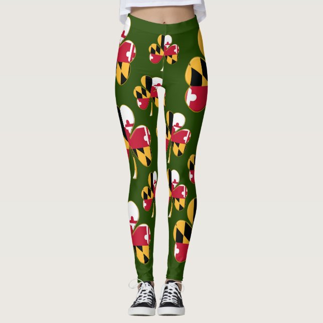 Maryland Flag Shamrock Leggings (Front)