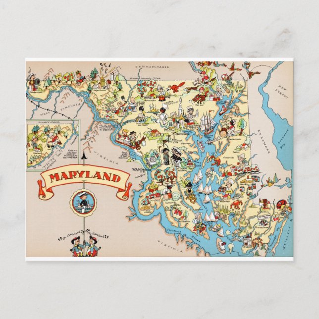 Maryland Funny Vintage Map Postcard (Front)