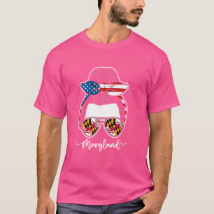 Maryland Girls Trip Messy Bun US Flag State Sungla T-Shirt