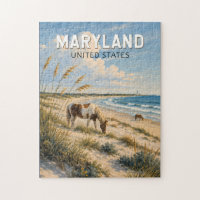 Maryland Horse Illustration Travel Art Vintage