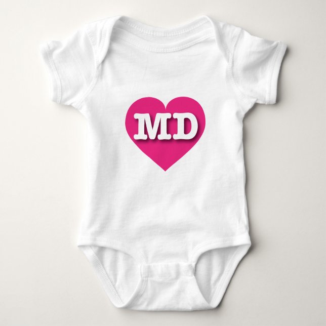 Maryland Hot Pink Heart - I love MD Baby Bodysuit (Front)