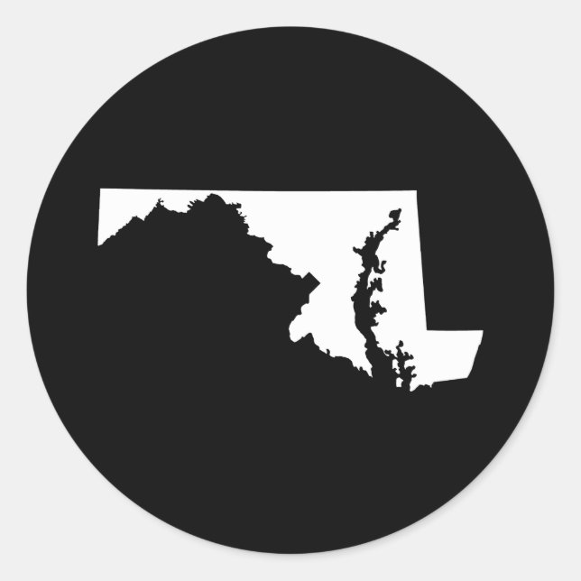 Maryland in White and Black Classic Round Sticker (Front)