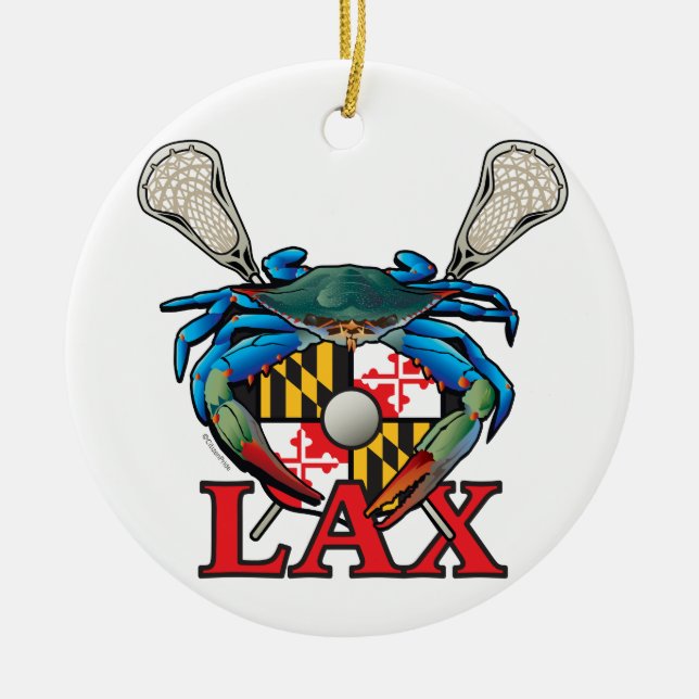 Maryland Lax Blue Crab Crest Ceramic Tree Decoration (Front)