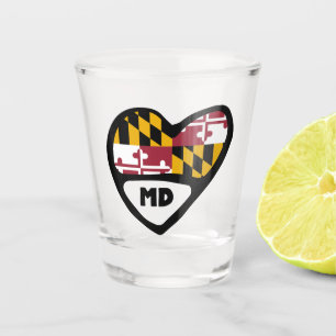 Maryland, MD State Flag In Heart, Shot Glass