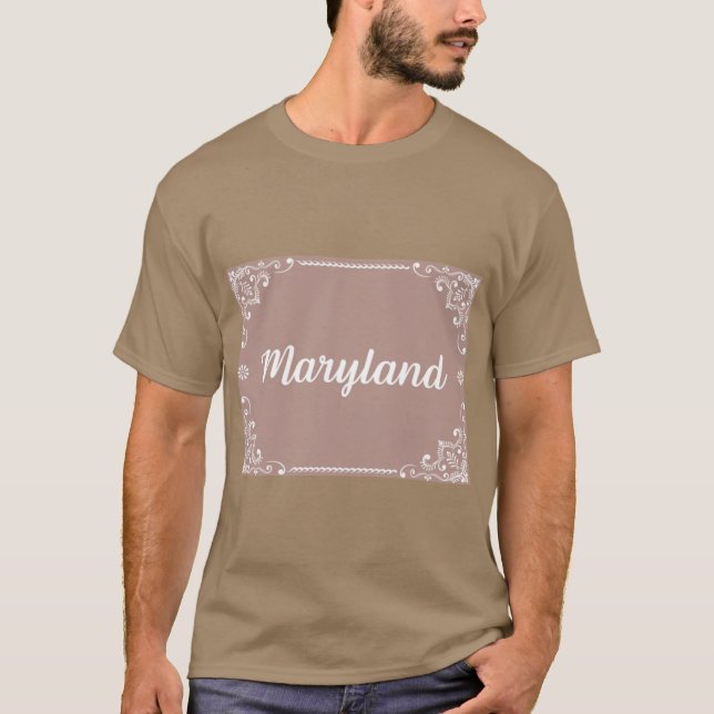 Maryland Monogram Boho Style Pastel Pink T-Shirt (Front)