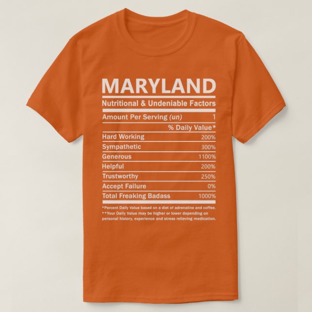 Maryland Name Maryland Nutritional and Undeniable  T-Shirt (Design Front)