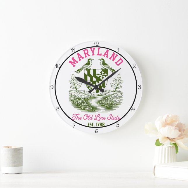 Maryland Old Line State Birds  Large Clock (Home)