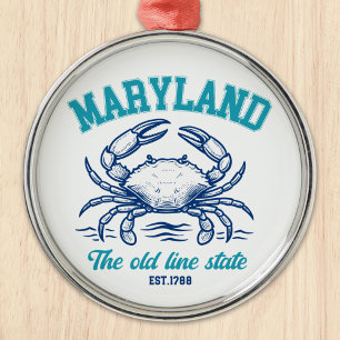 Maryland Old Line State Crab Graphic Metal Tree Decoration