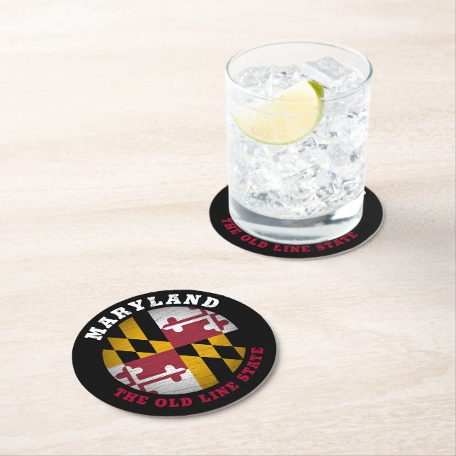 MARYLAND OLD LINE STATE FLAG ROUND PAPER COASTER (Insitu)
