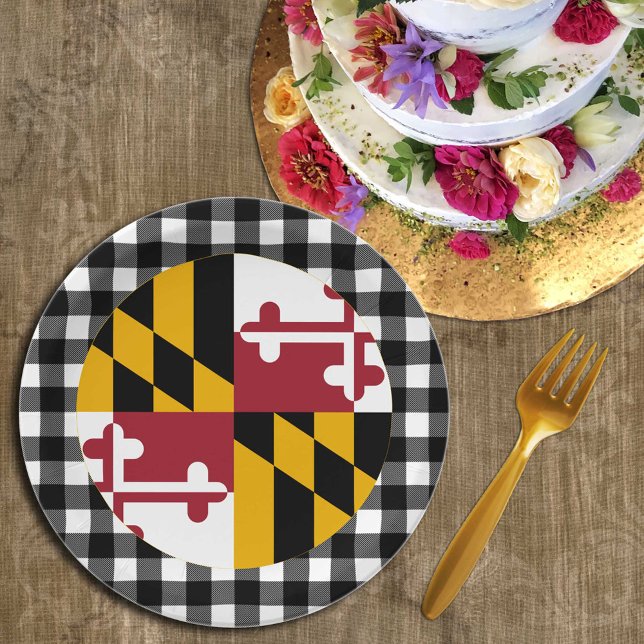 Maryland Plate, buffalo plaid USA & Maryland Flag Paper Plate (Creator Uploaded)