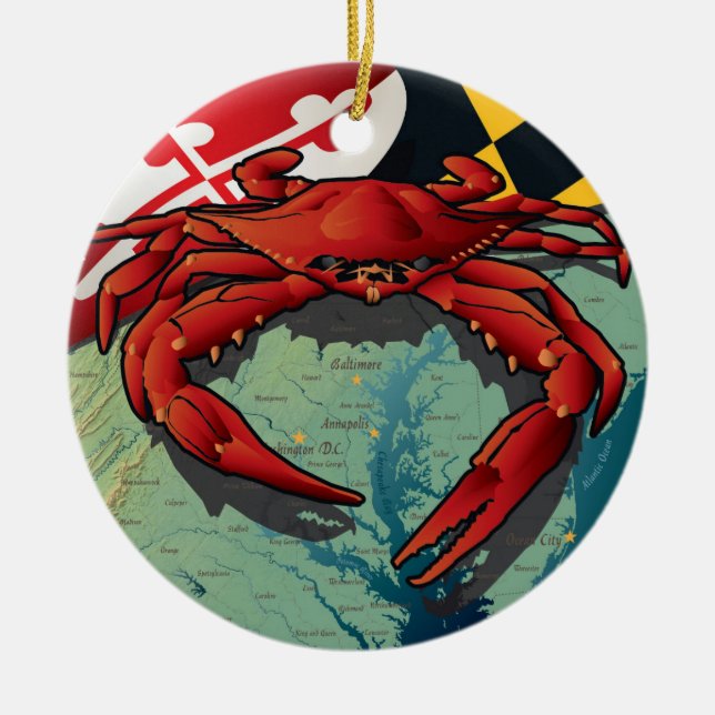 Maryland Red Crab by Joe Barsin Ceramic Tree Decoration (Front)